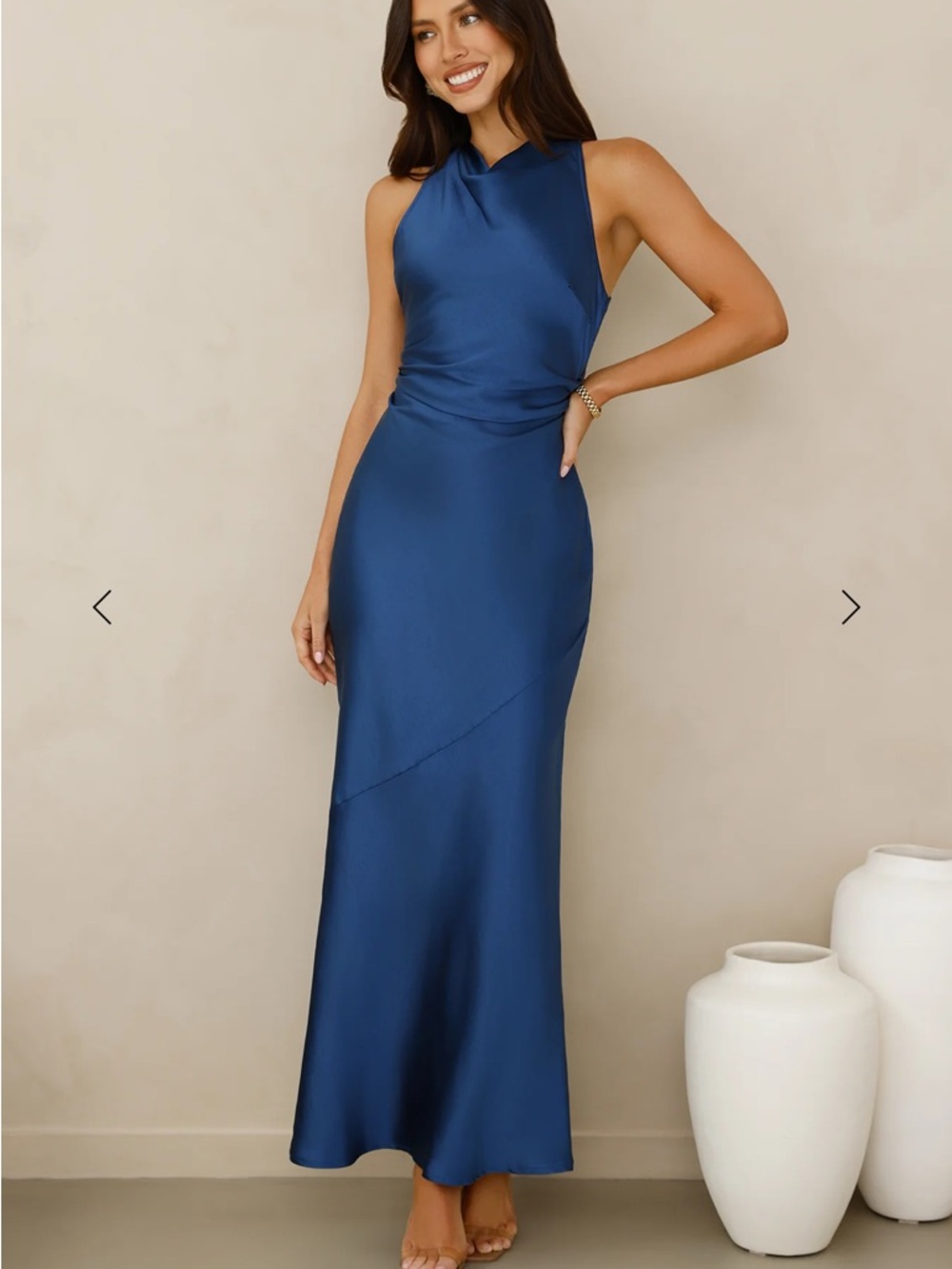 Hello Molly Satin Halter Maxi Dress in Royal Blue